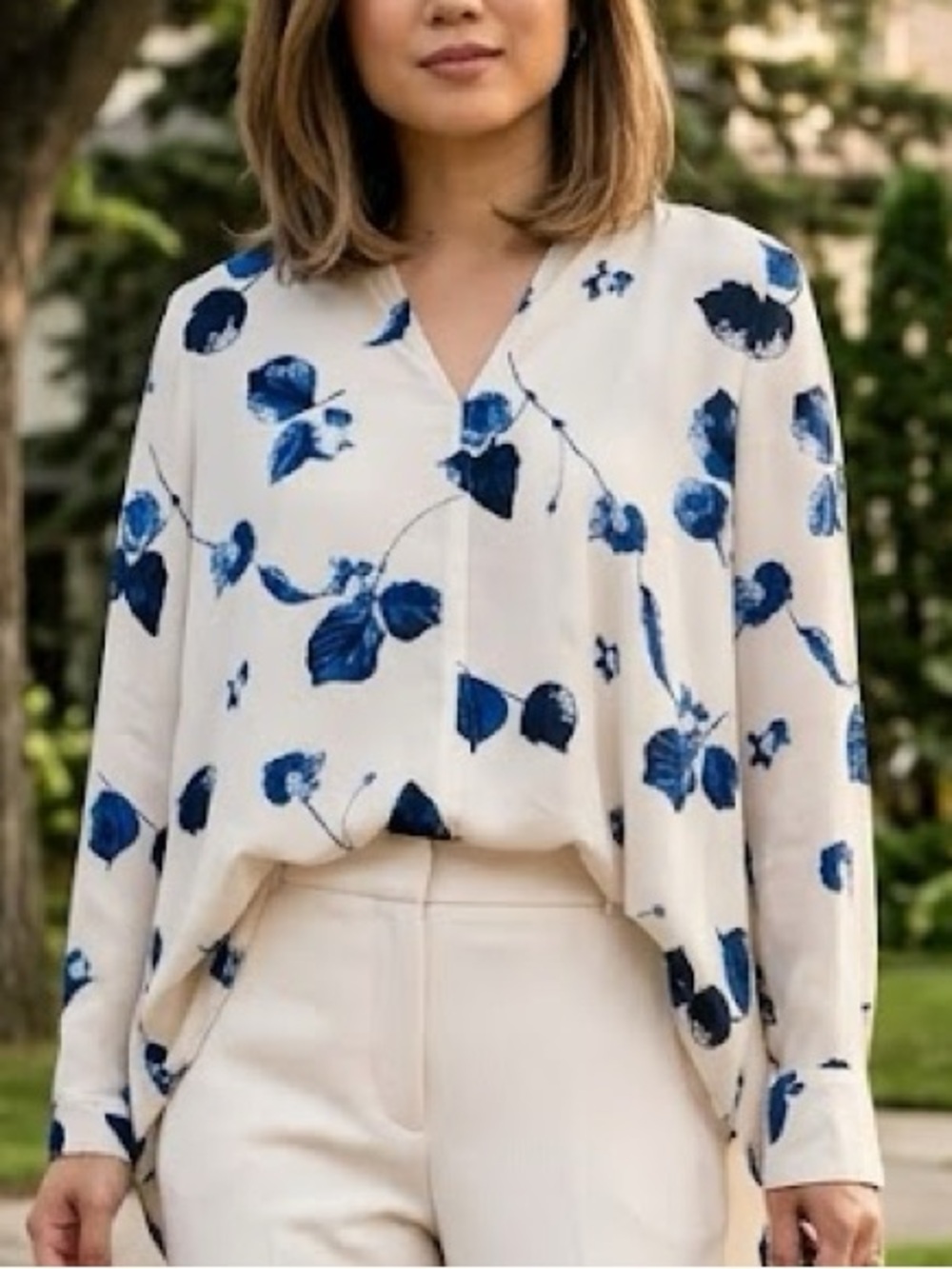 Club Monaco Hi-Low Blouse Soft Pink and Blue Floral Hi-Low - Size S